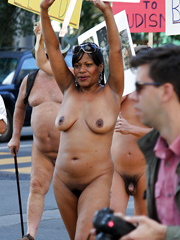 Nasty ebony granny totally nude in the public place